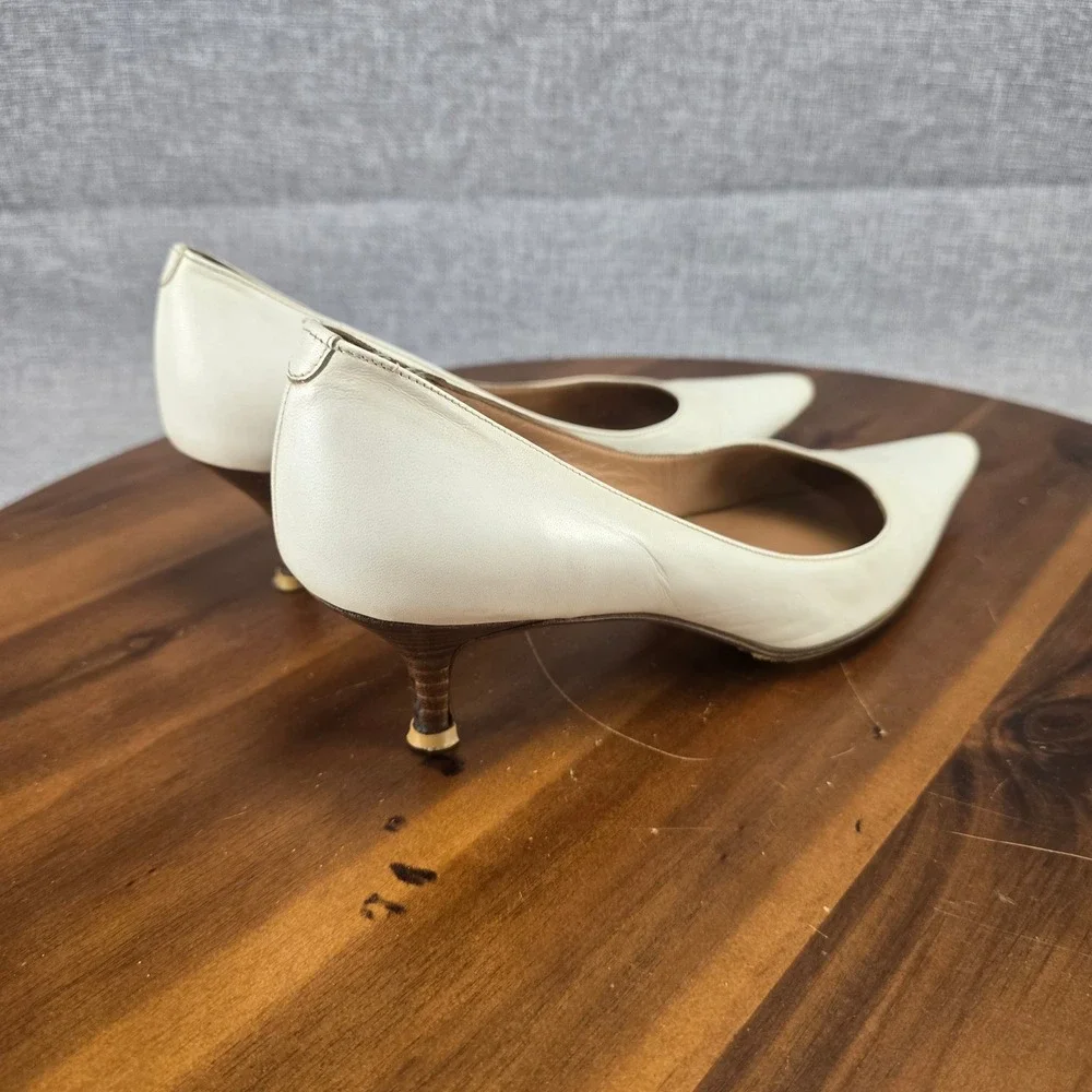 Joseph Cream Leather Pointed Toe Kitten Heel Pumps Made in Italy Size 37